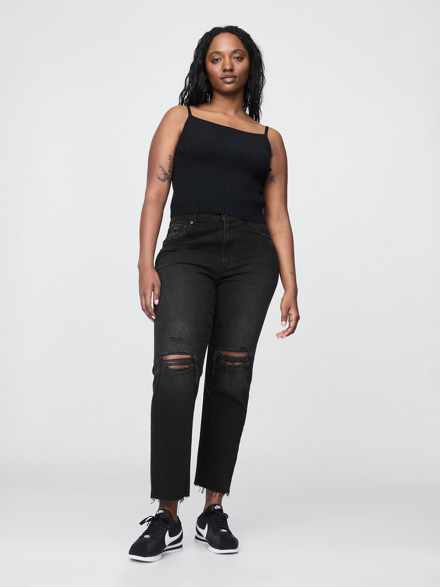 Siyah High Rise Cheeky Straight Jean Pantolon
