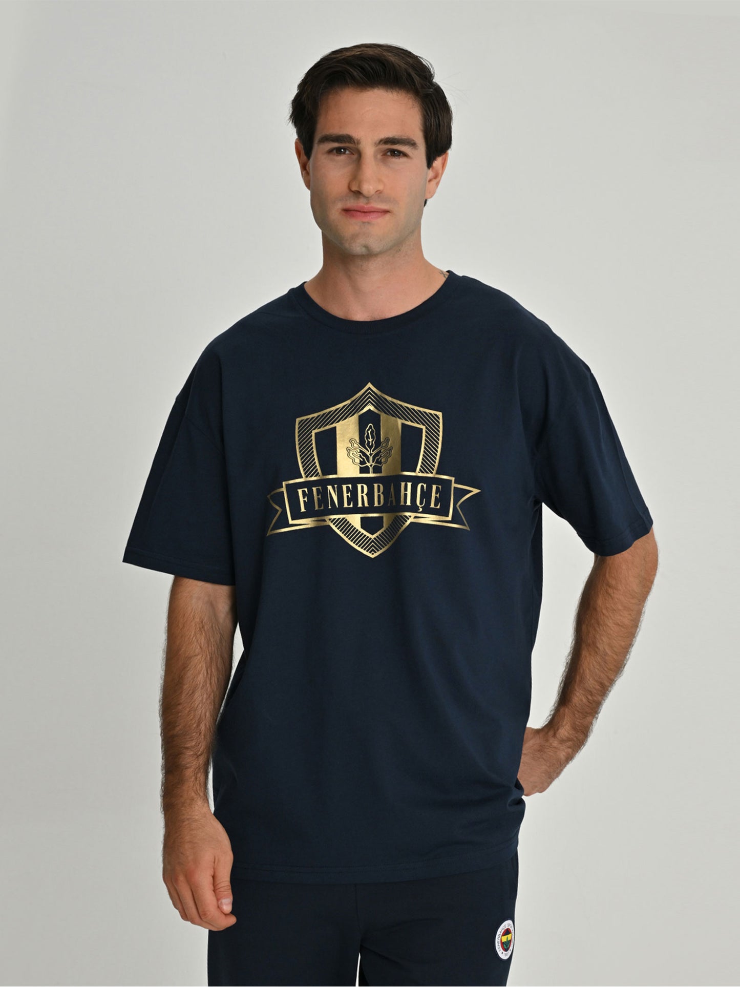 Fenerbahçe Lacivert Kolej Gold Detaylı Oversize Erkek Tshirt