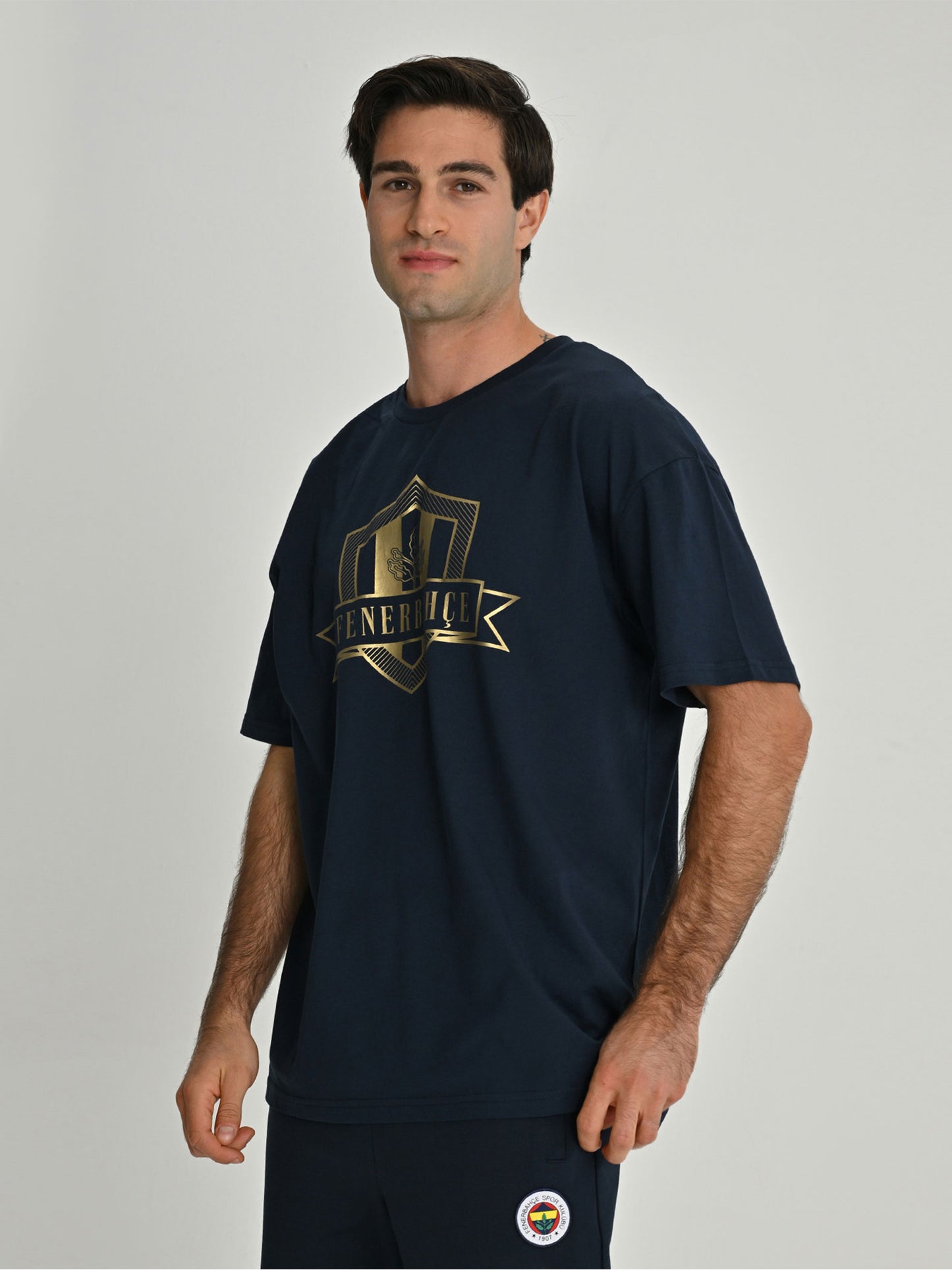 Fenerbahçe Lacivert Kolej Gold Detaylı Oversize Erkek Tshirt