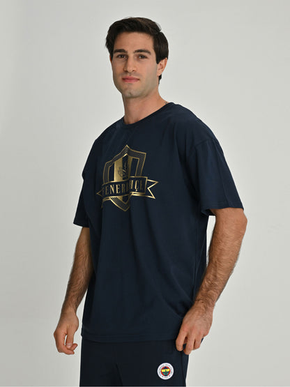 Fenerbahçe Lacivert Kolej Gold Detaylı Oversize Erkek Tshirt
