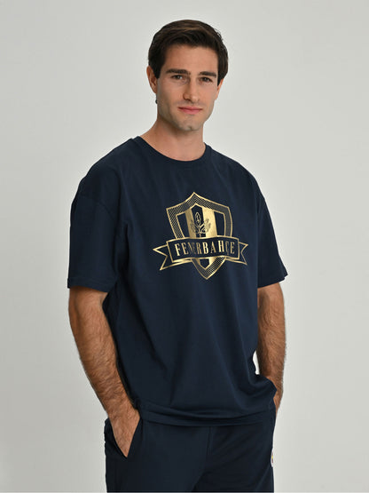 Fenerbahçe Lacivert Kolej Gold Detaylı Oversize Erkek Tshirt