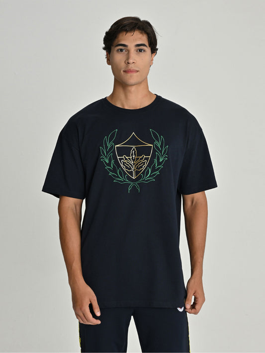 Fenerbahçe Lacivert Kolej Çelenk Logolu Erkek Oversize Tshirt