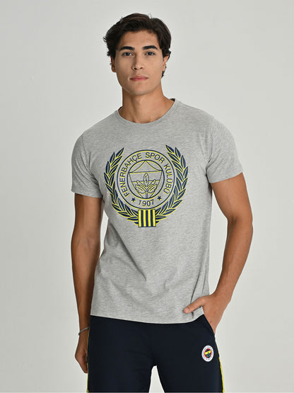 Fenerbahçe Gri Melanj Kolej Sarı Lacivert Logolu Erkek Tshirt