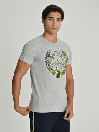 Fenerbahçe Gri Melanj Kolej Sarı Lacivert Logolu Erkek Tshirt