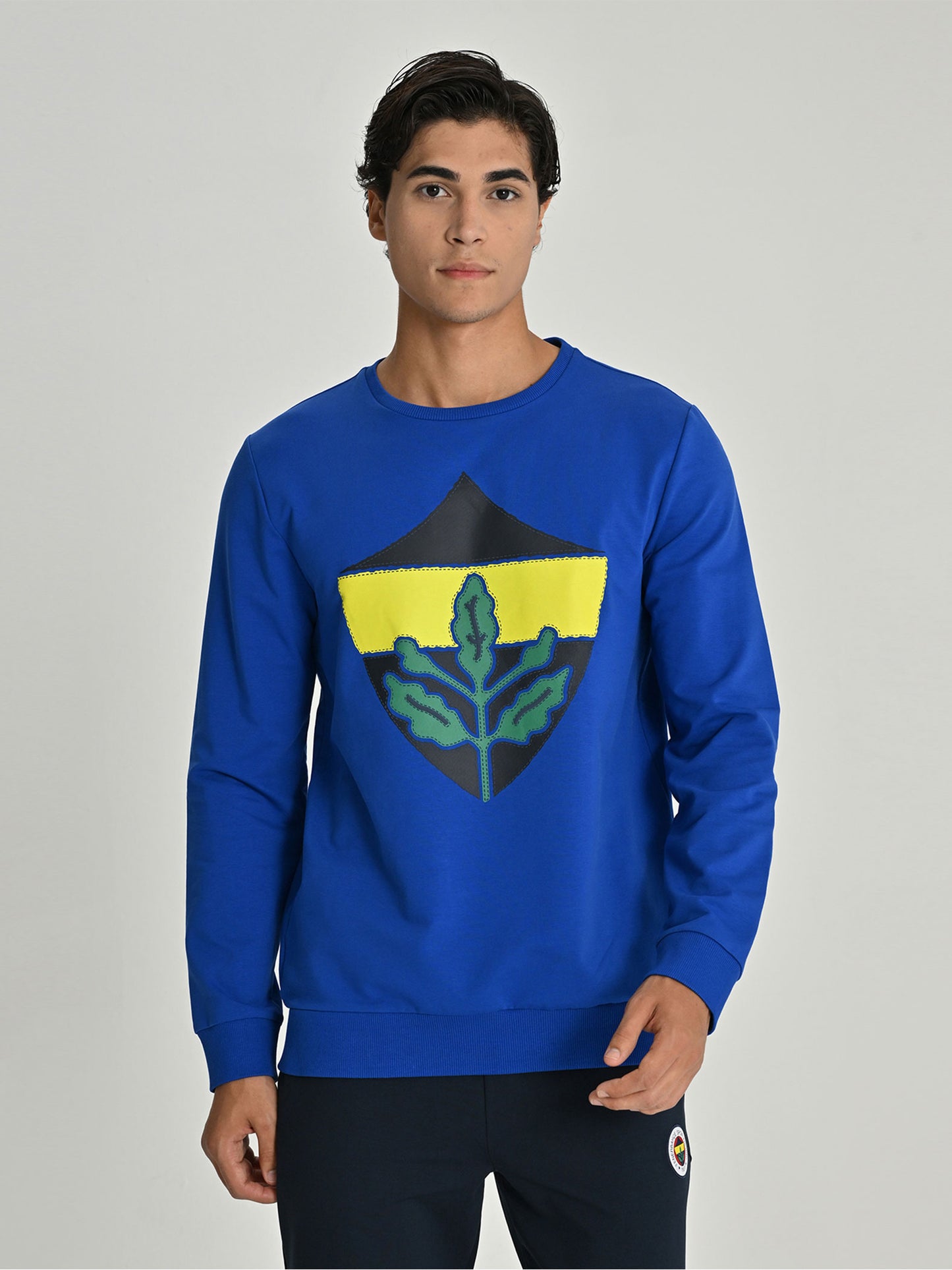 Fenerbahçe Saks Mavi Tribün Sarı Lacivert Basic Erkek Sweatshirt