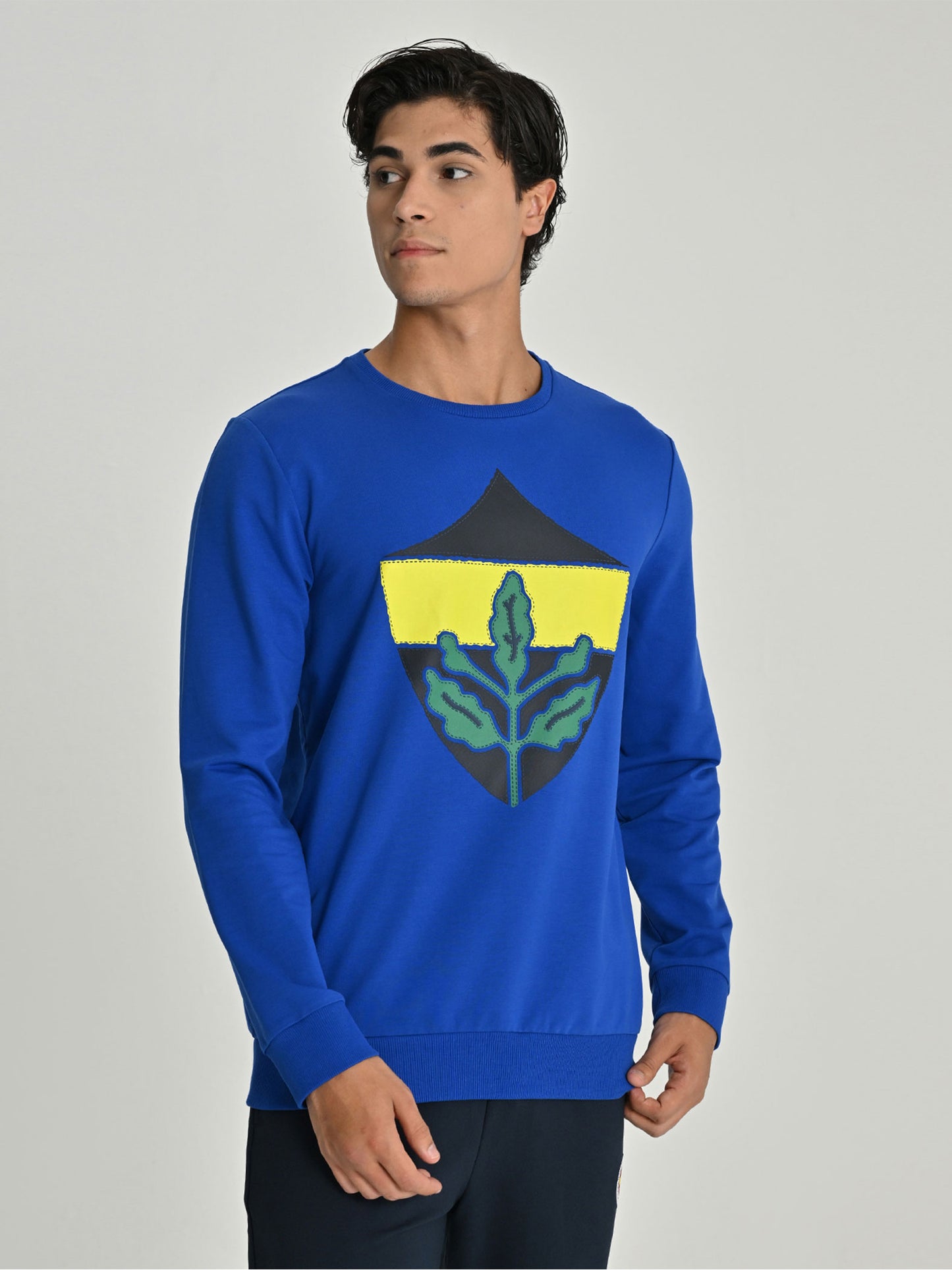 Fenerbahçe Saks Mavi Tribün Sarı Lacivert Basic Erkek Sweatshirt