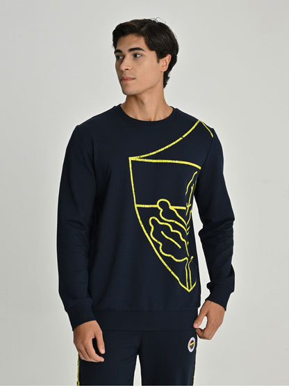 Fenerbahçe Lacivert Tribün All Over Baskı Erkek Sweatshirt