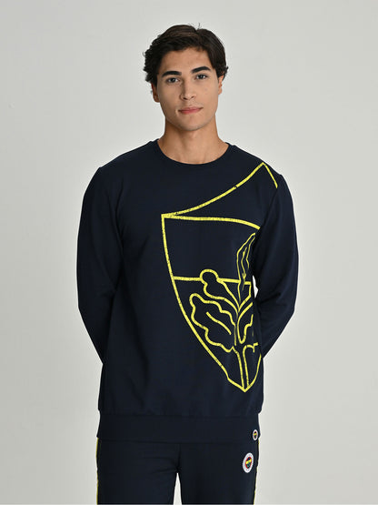 Fenerbahçe Lacivert Tribün All Over Baskı Erkek Sweatshirt