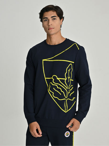 Fenerbahçe Lacivert Tribün All Over Baskı Erkek Sweatshirt