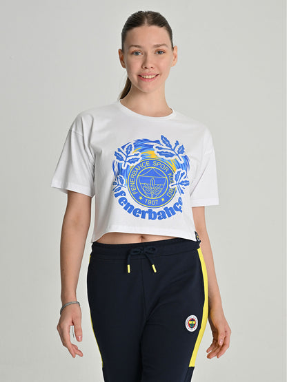 Fenerbahçe Beyaz Tribün Palamut Detaylı Kadın Oversize Tshirt