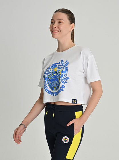 Fenerbahçe Beyaz Tribün Palamut Detaylı Kadın Oversize Tshirt