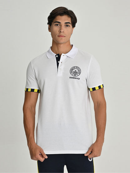 Fenerbahçe Beyaz Tribün Çubuk Detaylı Erkek Polo Tshirt