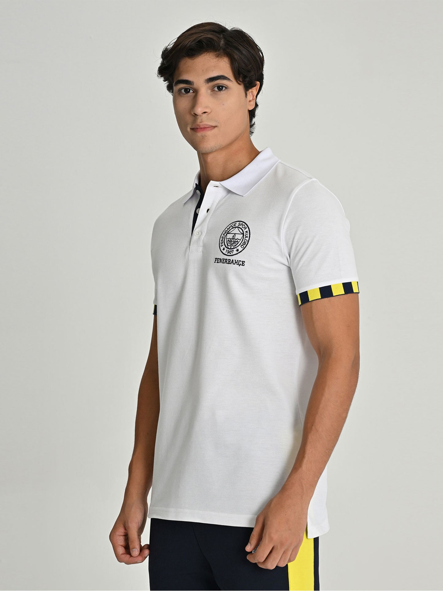 Fenerbahçe Beyaz Tribün Çubuk Detaylı Erkek Polo Tshirt