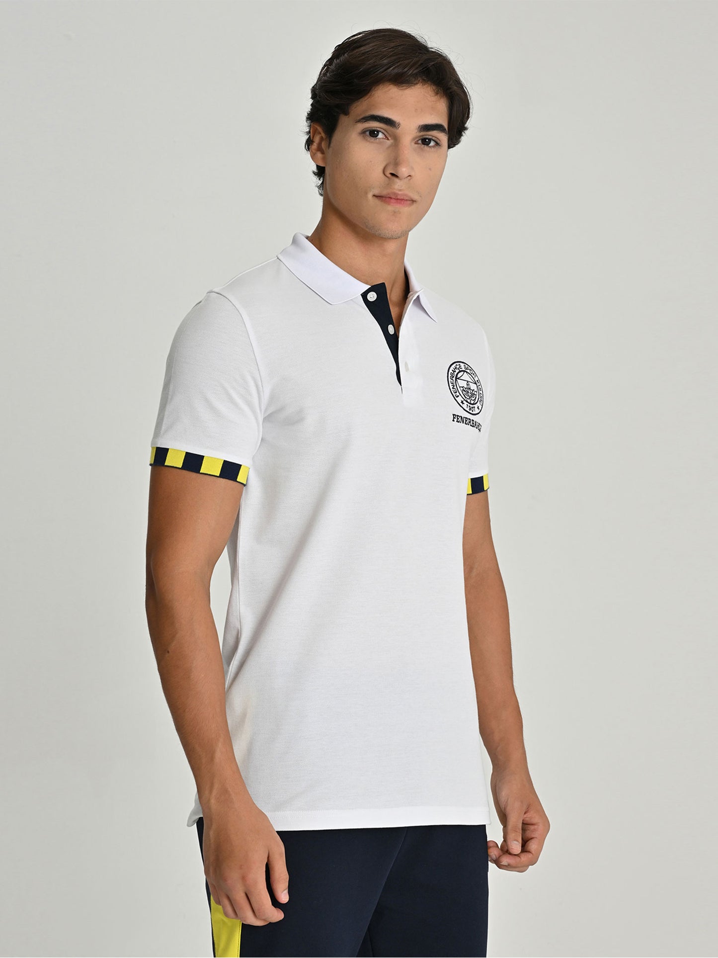 Fenerbahçe Beyaz Tribün Çubuk Detaylı Erkek Polo Tshirt