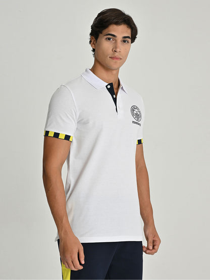 Fenerbahçe Beyaz Tribün Çubuk Detaylı Erkek Polo Tshirt