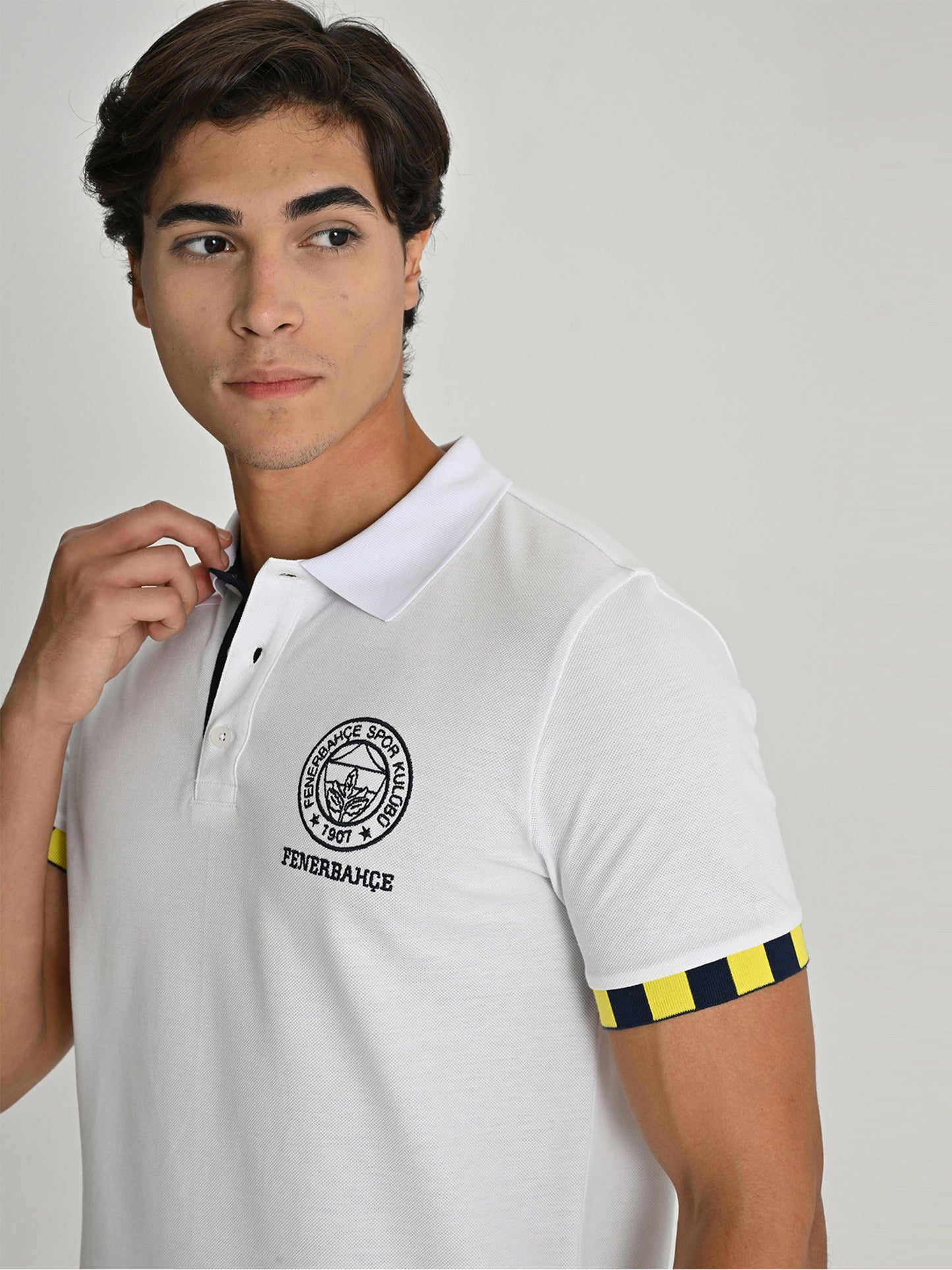 Fenerbahçe Beyaz Tribün Çubuk Detaylı Erkek Polo Tshirt