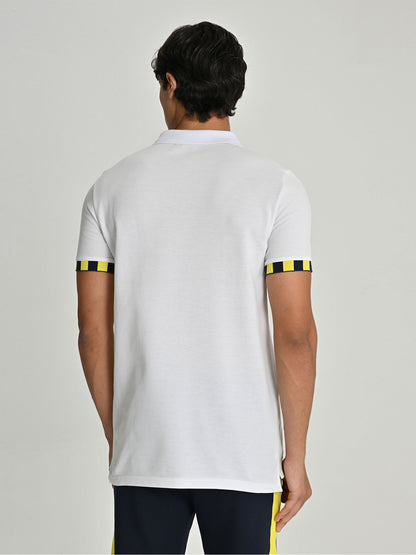 Fenerbahçe Beyaz Tribün Çubuk Detaylı Erkek Polo Tshirt