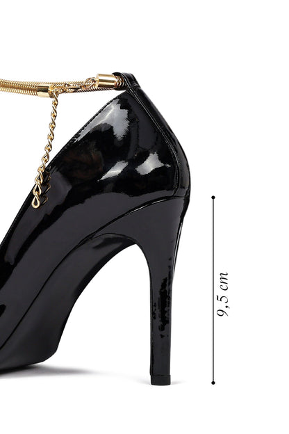 Kadın Siyah Bilekten Tokalı Ince Topuklu Rugan Deri Stiletto