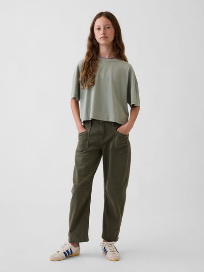 Haki High Rise Barrel Jean Pantolon