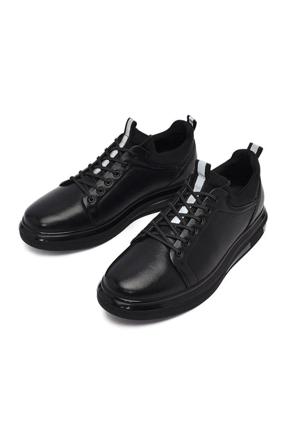 Erkek Siyah Bağcıklı Deri Sneaker