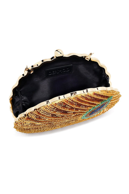 Kadın Altın Uzun Zincir Askılı Pullu Kutu Abiye Kol Çantası