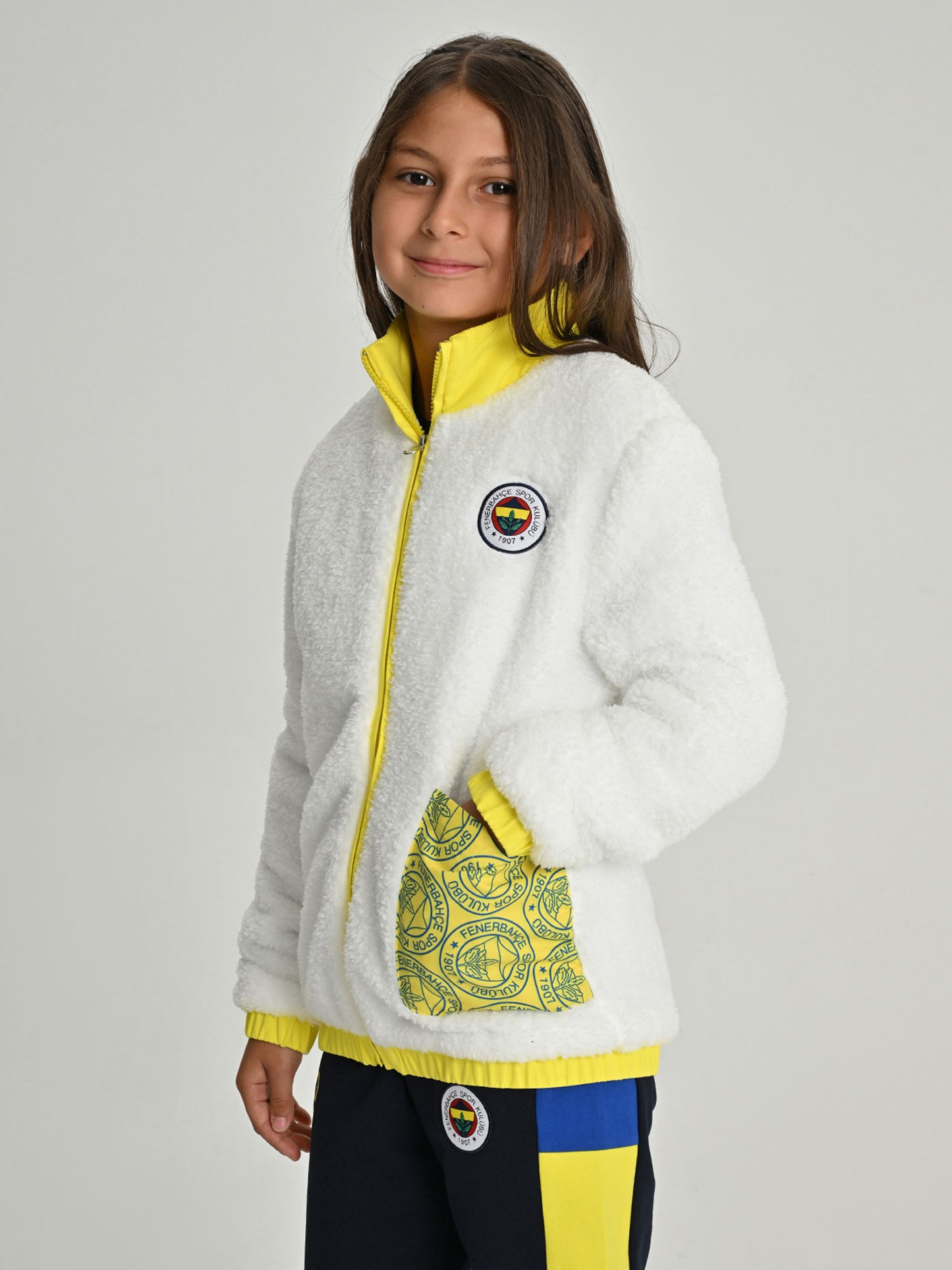 Fenerbahçe Tribün Cep Detaylı Peluş Çocuk Sweatshirt