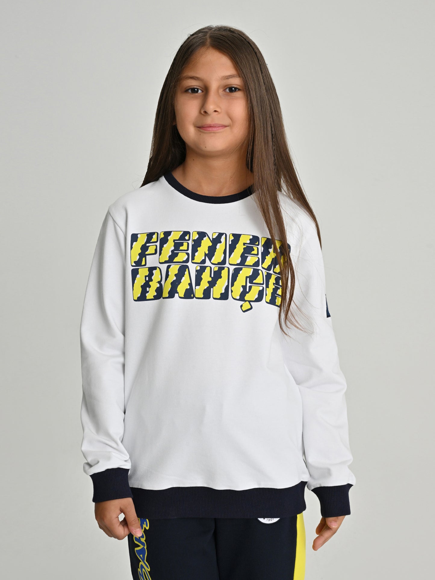 Fenerbahçe Tribün Çubuklu Beyaz Çocuk Sweatshirt