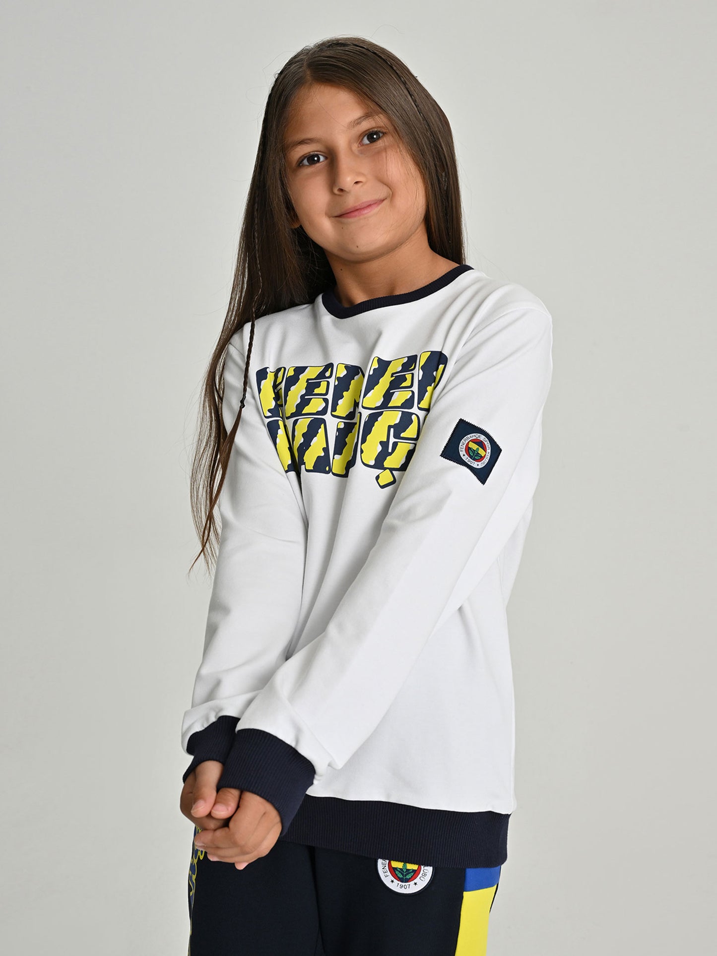 Fenerbahçe Tribün Çubuklu Beyaz Çocuk Sweatshirt