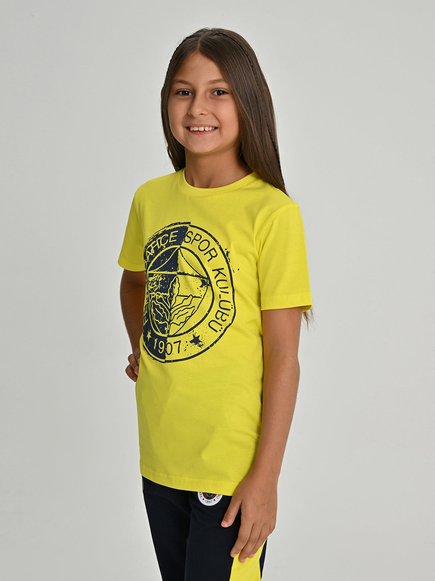 Fenerbahçe Tribün Tek Renk Logolu Sarı Çocuk Tshirt