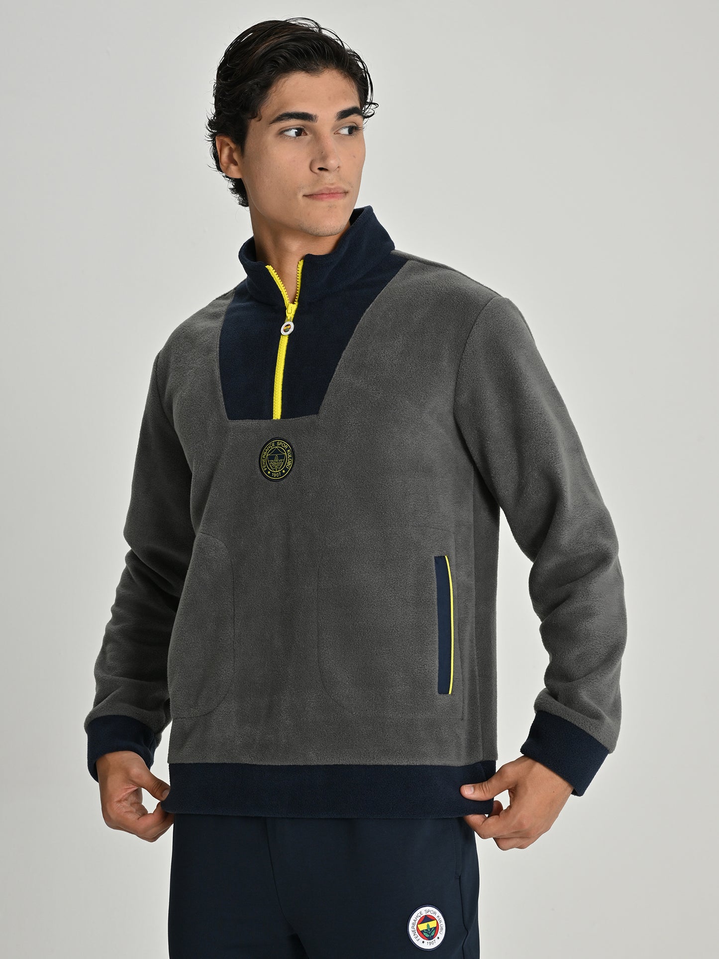 Fenerbahçe Gri Tribün Yaka Detaylı Erkek Sweatshirt