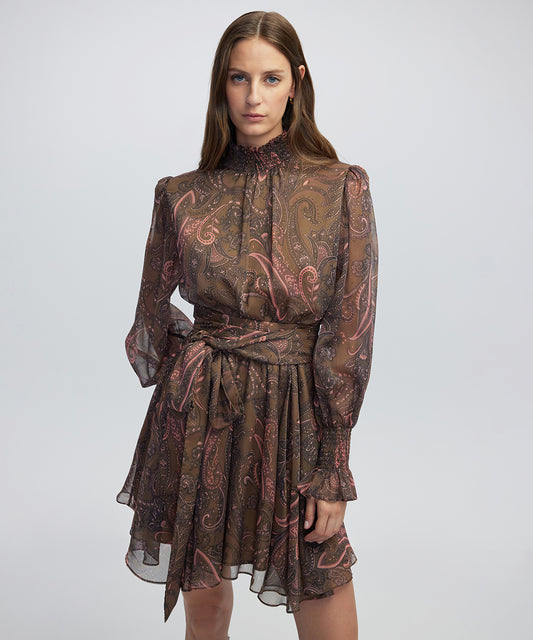 Desenli Yüksek Yaka Elbise