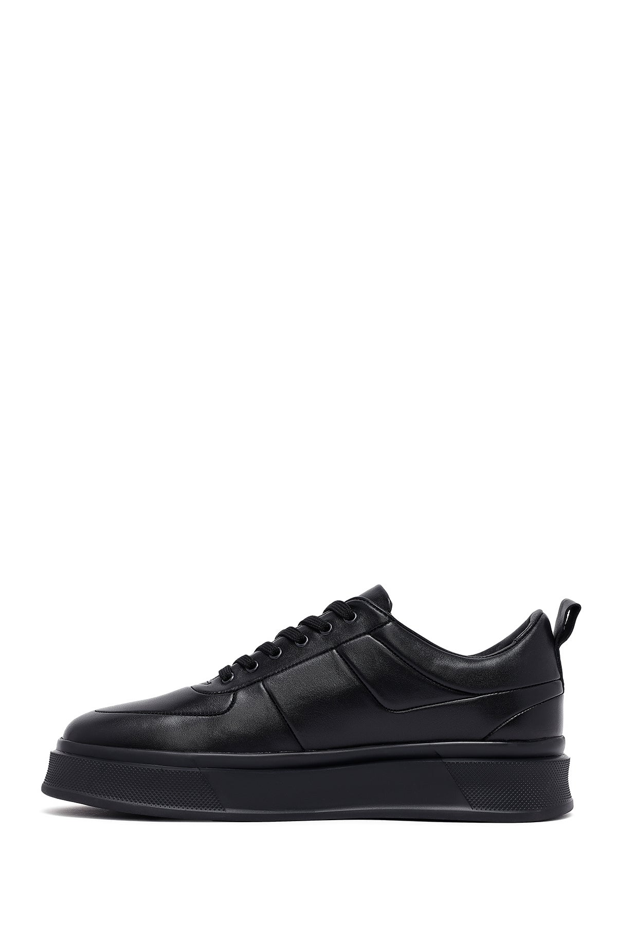 Erkek Siyah Bağcıklı Kalın Tabanlı Deri Sneaker