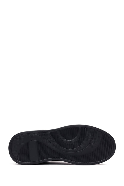 Erkek Siyah Bağcıklı Kalın Tabanlı Deri Sneaker