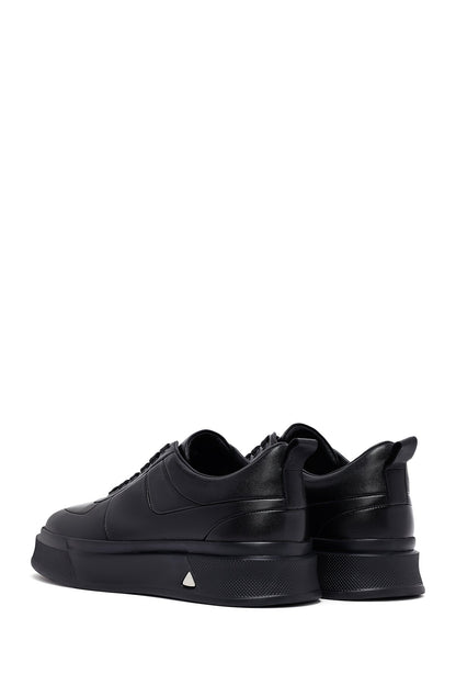 Erkek Siyah Bağcıklı Kalın Tabanlı Deri Sneaker