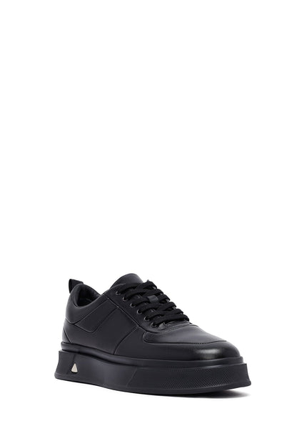 Erkek Siyah Bağcıklı Kalın Tabanlı Deri Sneaker