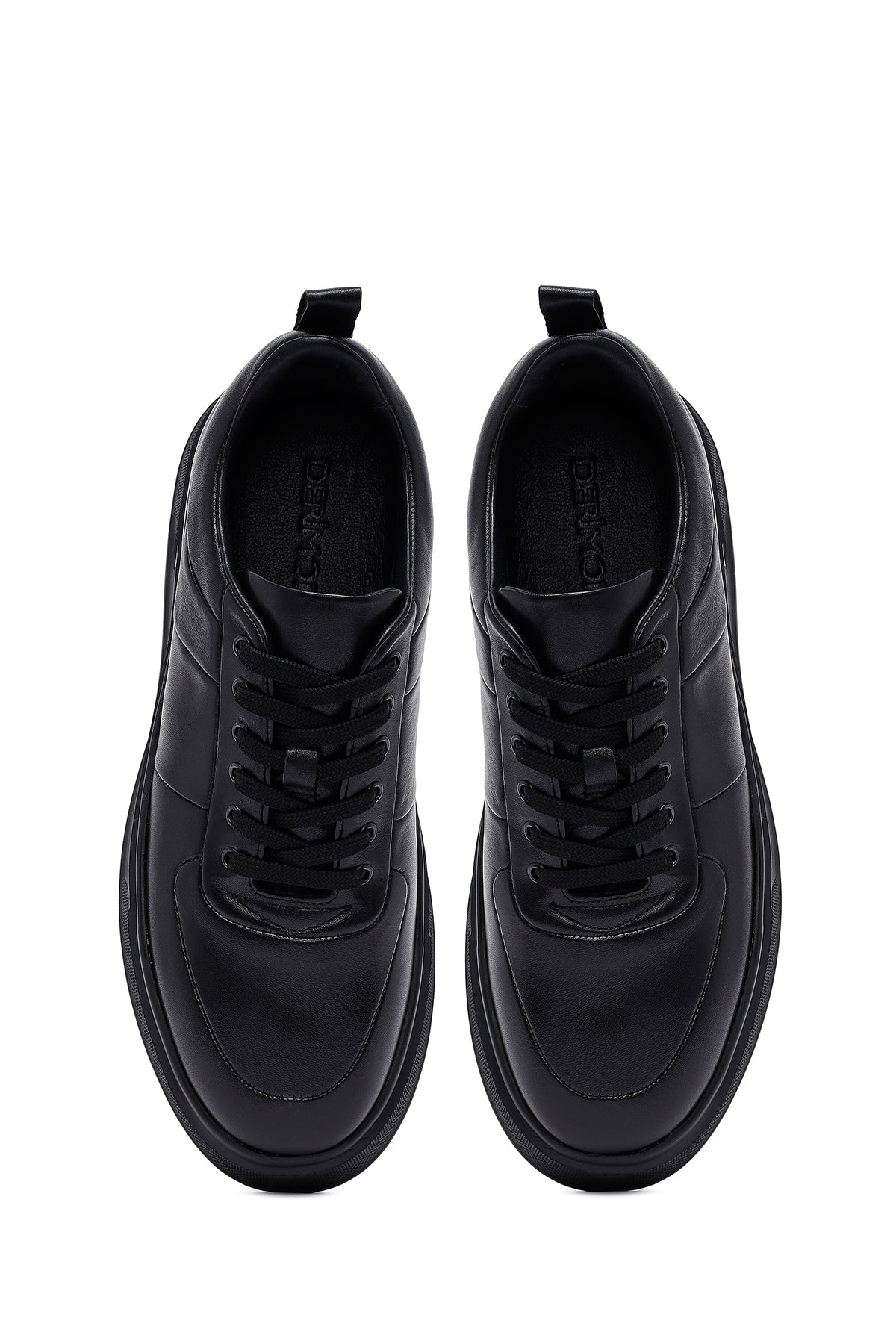 Erkek Siyah Bağcıklı Kalın Tabanlı Deri Sneaker