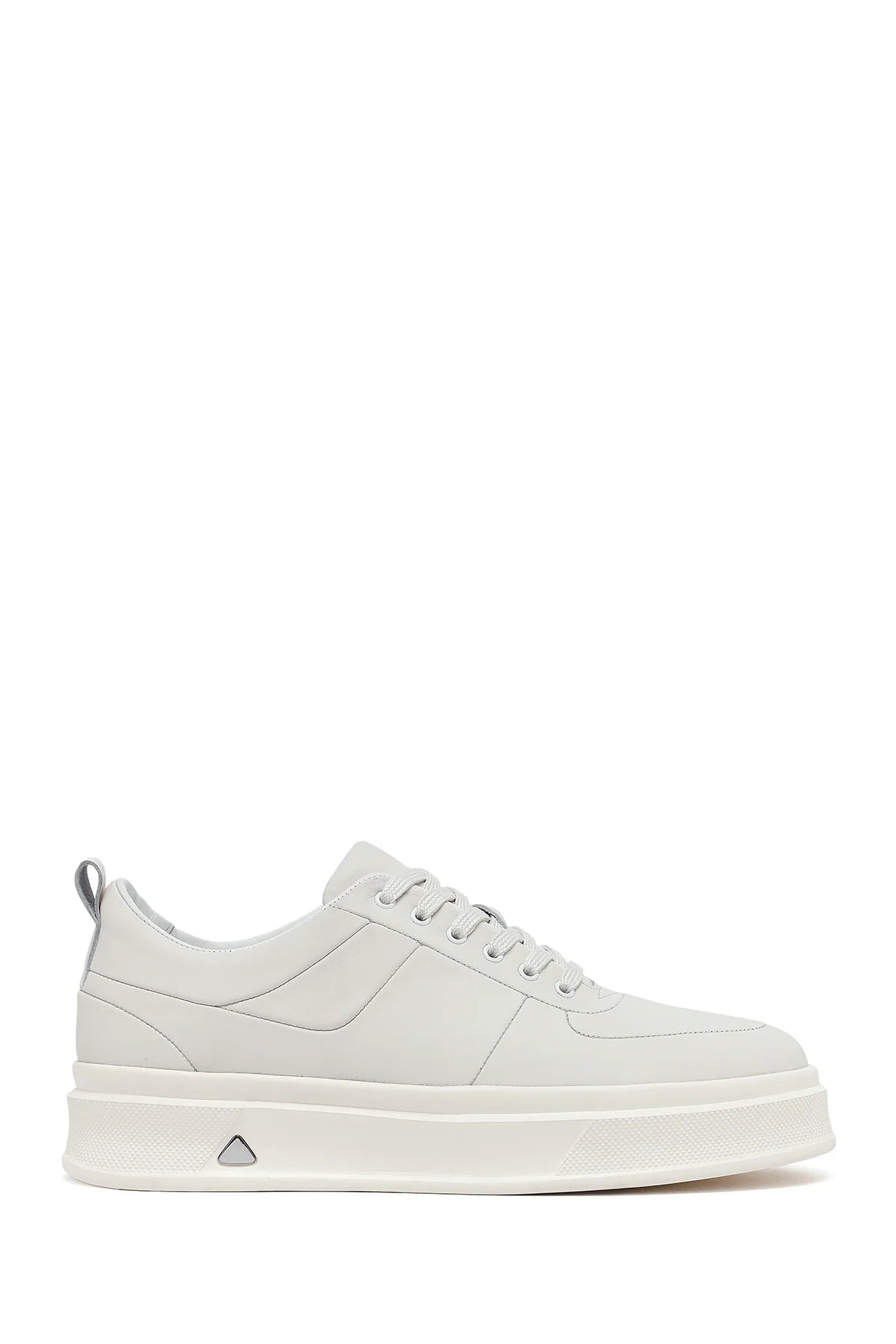 Erkek Beyaz Bağcıklı Kalın Tabanlı Deri Sneaker