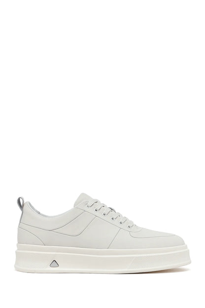 Erkek Beyaz Bağcıklı Kalın Tabanlı Deri Sneaker