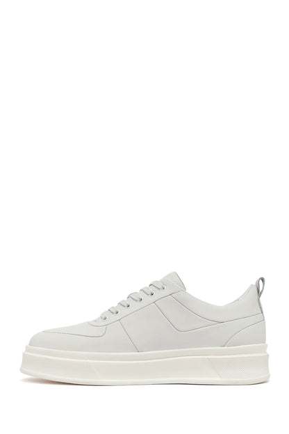 Erkek Beyaz Bağcıklı Kalın Tabanlı Deri Sneaker