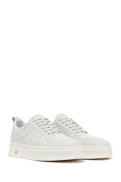Erkek Beyaz Bağcıklı Kalın Tabanlı Deri Sneaker