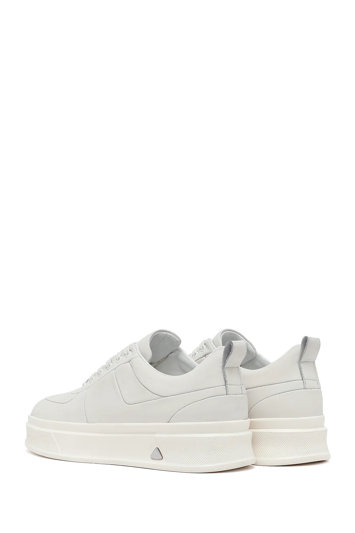 Erkek Beyaz Bağcıklı Kalın Tabanlı Deri Sneaker
