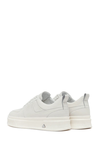 Erkek Beyaz Bağcıklı Kalın Tabanlı Deri Sneaker