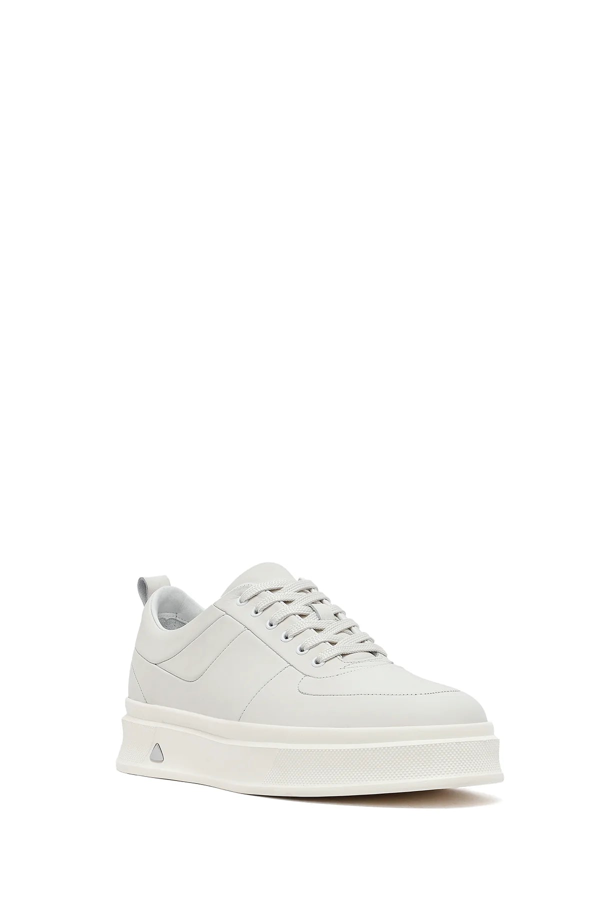 Erkek Beyaz Bağcıklı Kalın Tabanlı Deri Sneaker