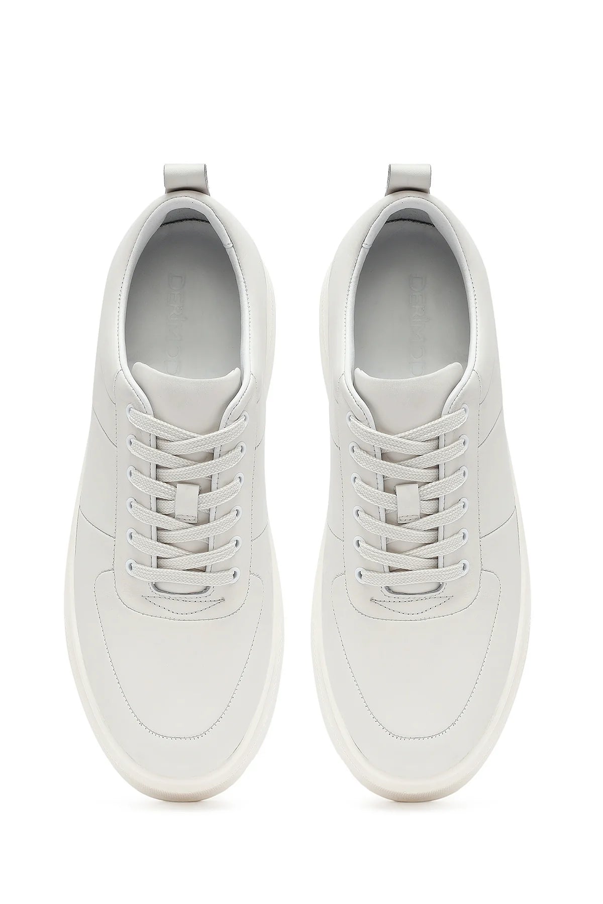 Erkek Beyaz Bağcıklı Kalın Tabanlı Deri Sneaker