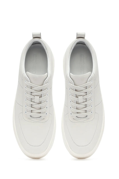Erkek Beyaz Bağcıklı Kalın Tabanlı Deri Sneaker