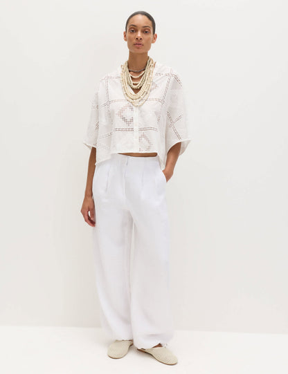 Saf Pamuklu Brode Kaftan Bluz