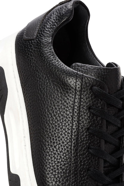 Erkek Siyah Bağcıklı Kalın Tabanlı Deri Sneaker