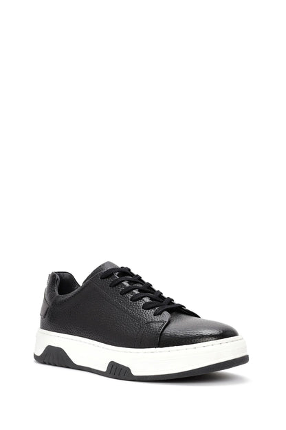 Erkek Siyah Bağcıklı Kalın Tabanlı Deri Sneaker