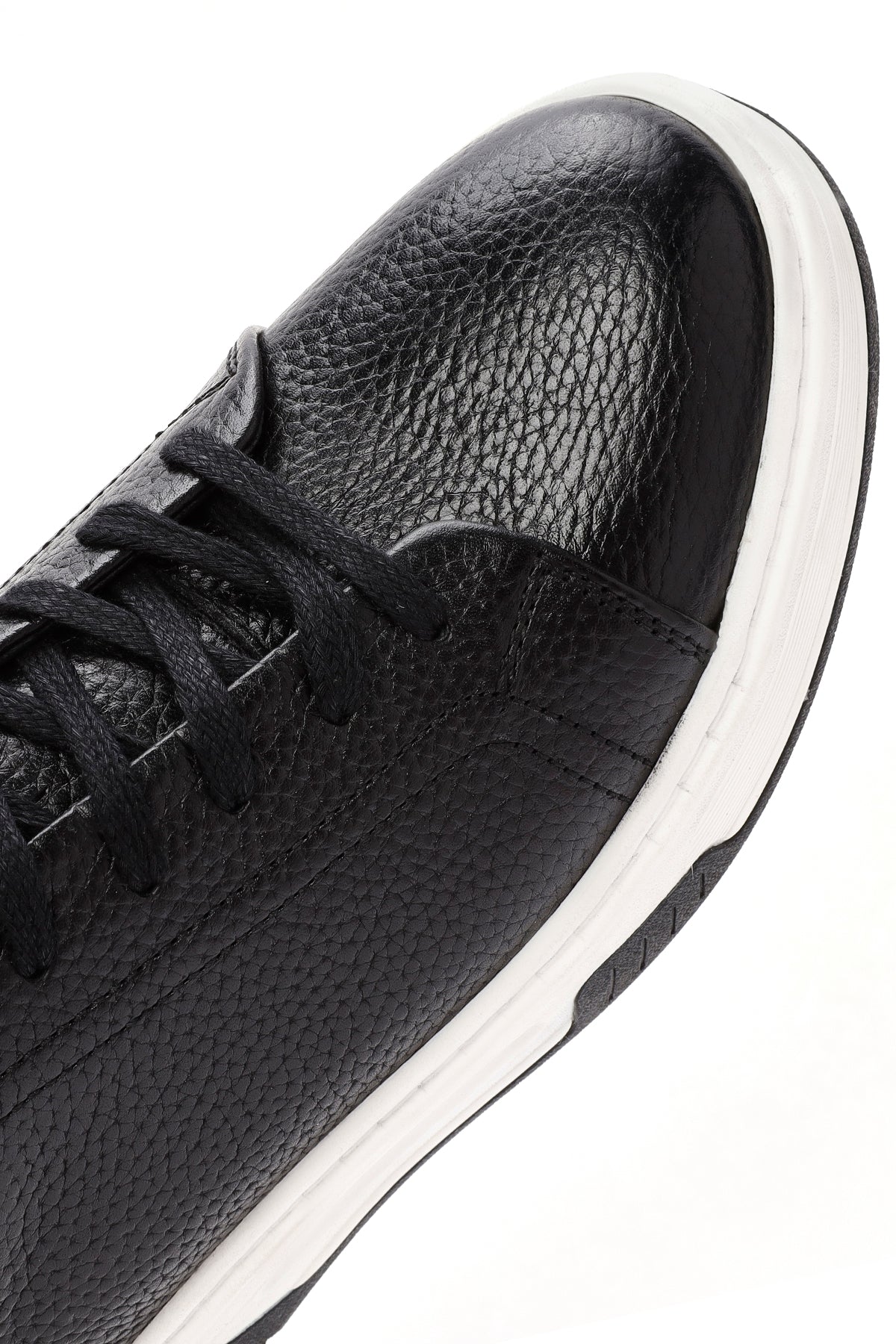Erkek Siyah Bağcıklı Kalın Tabanlı Deri Sneaker