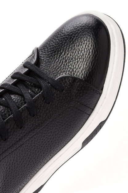 Erkek Siyah Bağcıklı Kalın Tabanlı Deri Sneaker